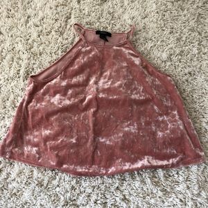 Pink Velvet Cropped Halter Top